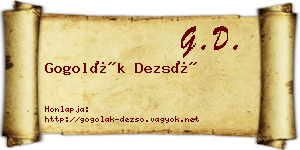 Gogolák Dezső névjegykártya